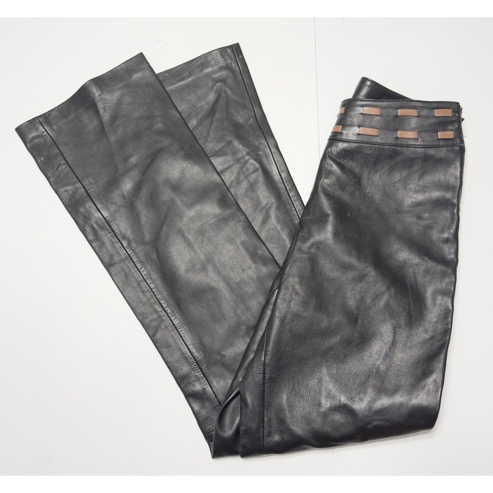 Cache Women's 100% Leather Black Bootcut Flare Pants Size 4 Y2K Vintage Boho 32"